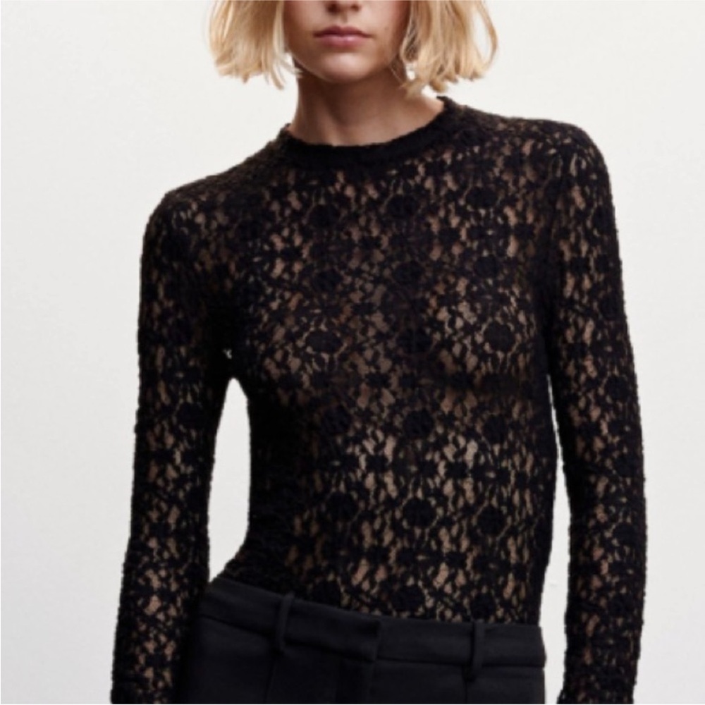 NWT Mango Black Lace Top